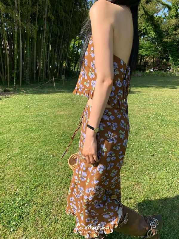 高級花布掛脖上衣